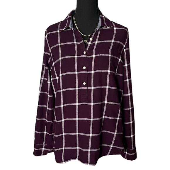 Tommy Hilfiger Women's Purple Long Sleeve Plaid Collared Button Front Top Blouse - Picture 1 of 11